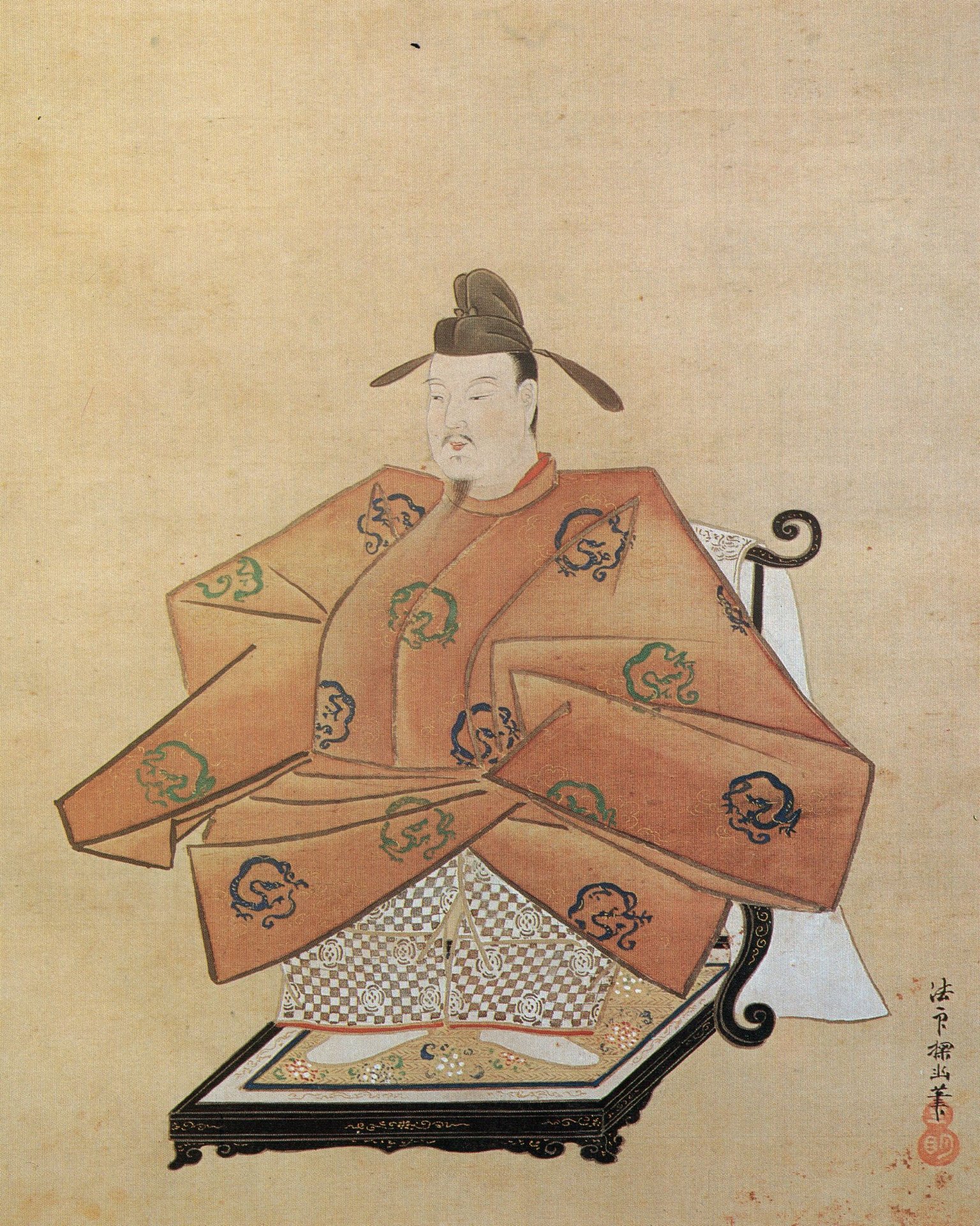 天智天皇（狩野探幽『百人一首画帖』）
